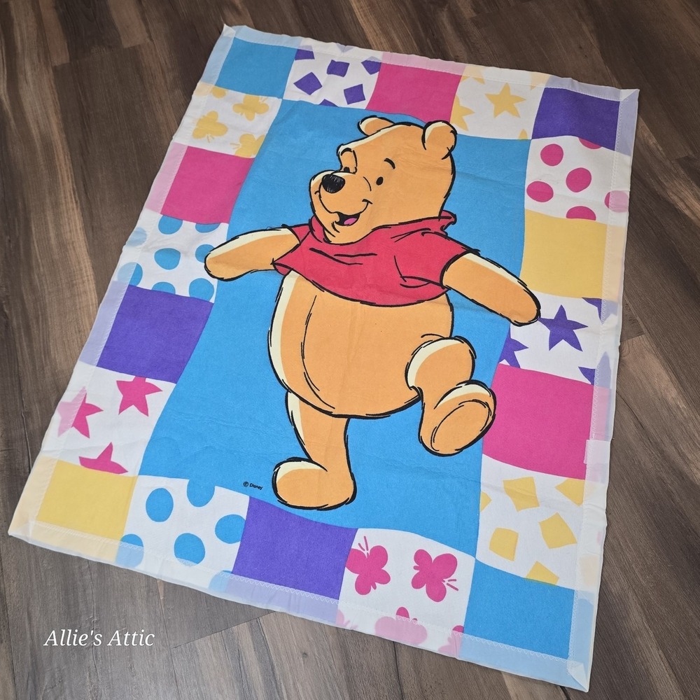 Vintage Winnie The Pooh Baby Blanket Play Mat Blue Pink Nursery Room Decor 44x35